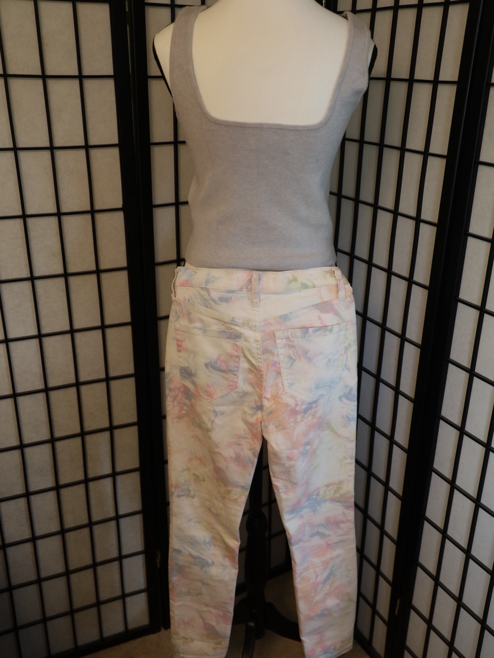 Free People Pastel Marble Skinny Jeans - Soft White with Pink, Blue & Yellow
